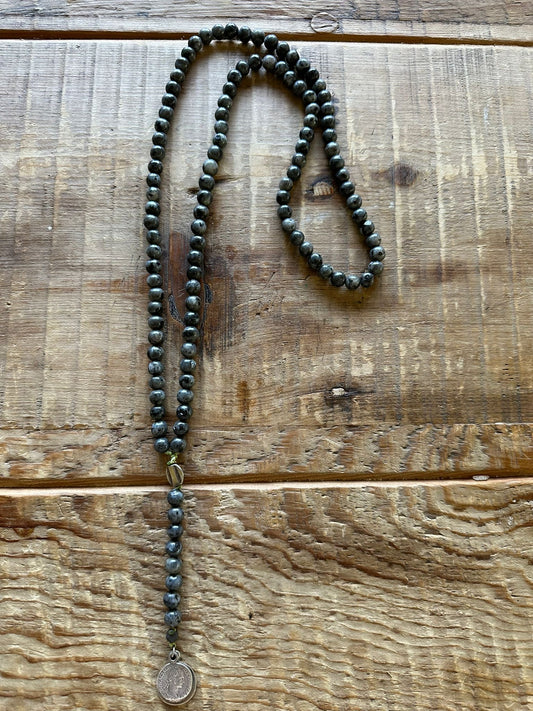 Limited Edition Grey Labradorite and Coin Lariate