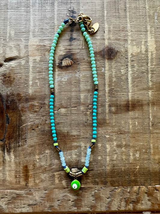 Limited edition Blue and Green beads necklace