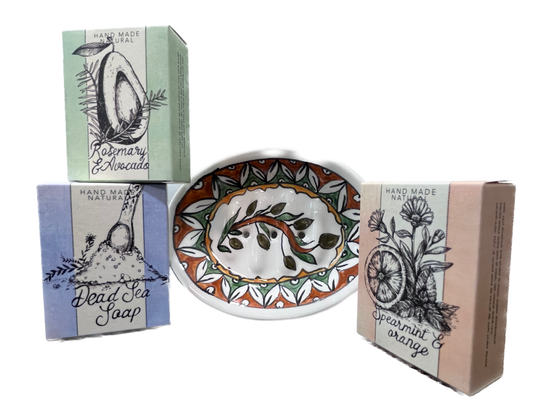 Set of Hand-made Soaps and a Ceramic Soap Holder