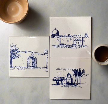 Eight Gates of Jerusalem Ceramic coaster set