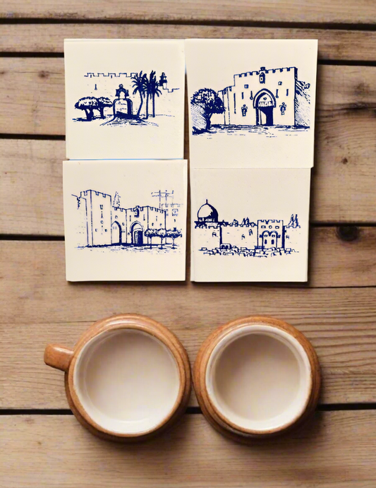 Eight Gates of Jerusalem Ceramic coaster set