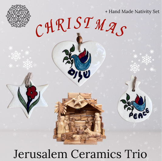 Christmas Nativity Set and Jerusalem Ceramics Trio