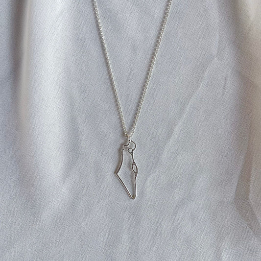 Map of Israel Silver Necklace